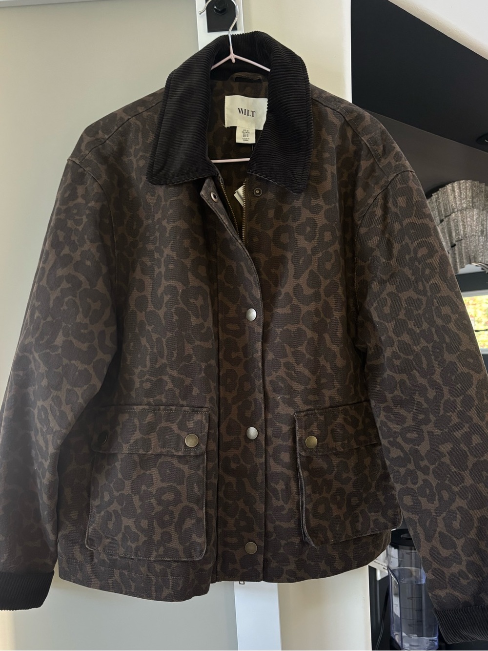 Wilt Brown Leopard-Print Utility Jacket with Corduroy Collar
